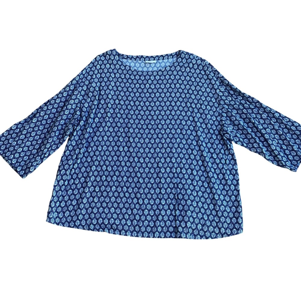 Pure Jill J.Jill Blue White Patterned Boxy Relaxed 3/4 Sleeve Top Womens XL Tall
